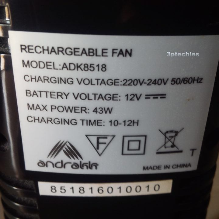 andrakk rechargeable standing fan