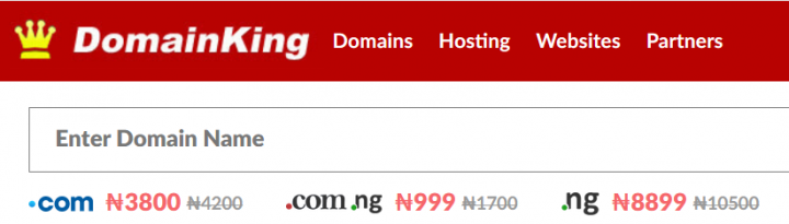 domainking Nigeria's domian name pricing table