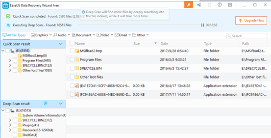 EaseUS data recovery software free scan results