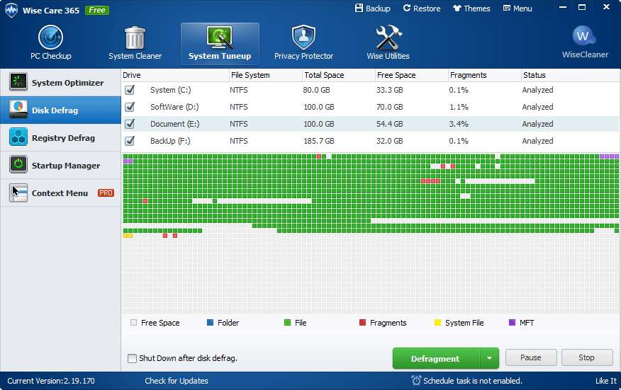 Wise Care 365 defrag