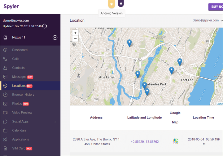 spyier phone location tracking process