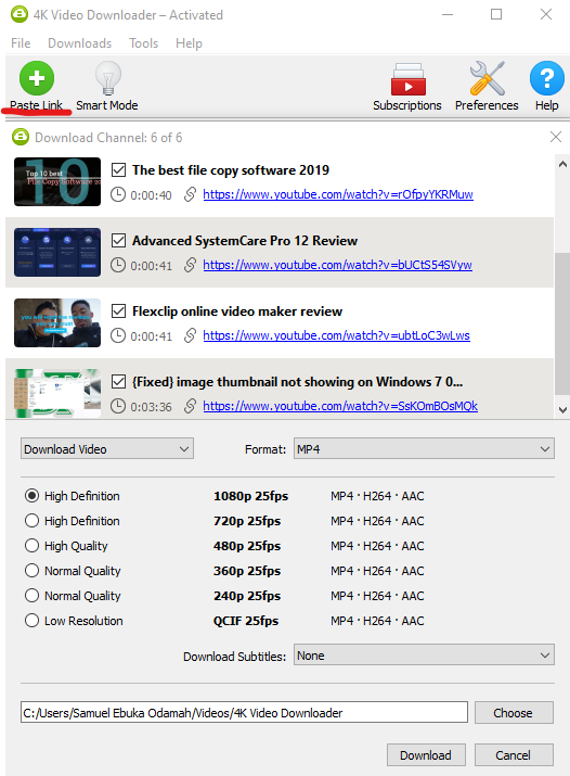 4k video downloader paste link