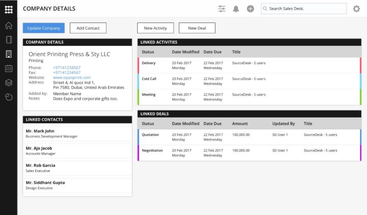 Sales Desk Interface