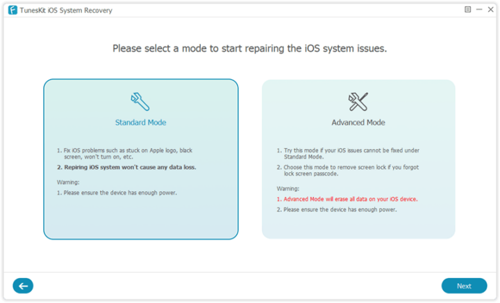 TunesKit iOS System Recovery modes