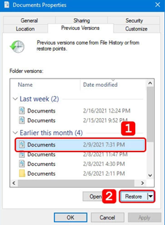 Restore Previous Versions from File History