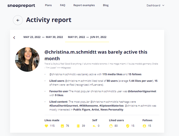 Snoopreport Instagram activity tracker allows one to get valuable insights about any public profile