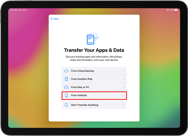 transfer files from Android to iPad