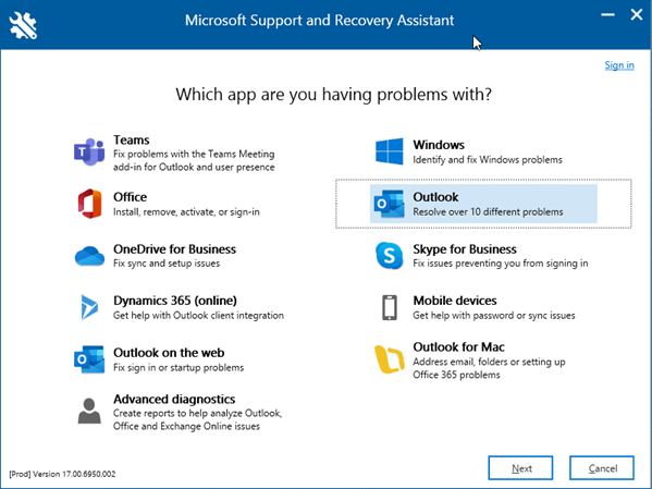 Select Outlook from the options