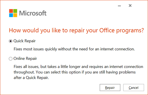 Use the Quick Repair option