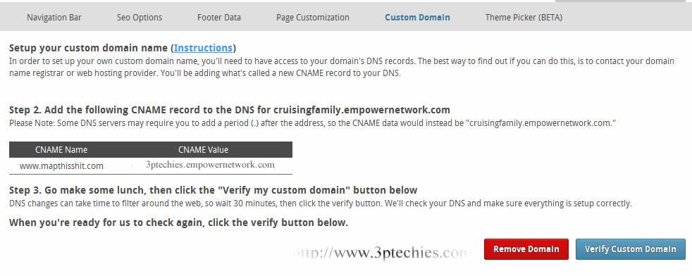 empowernetwork.com custom domain mapping