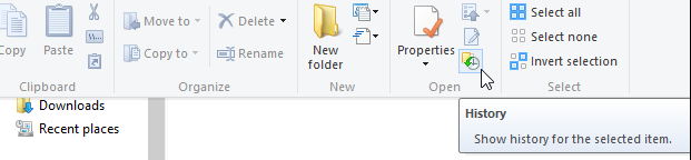 restore files from file history button in windows 10